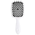 White ergonomic hollow grid hairbrush with black air cushion and anti-static bristles - White Handle - Black