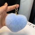 Light blue heart-shaped faux rabbit fur keychain with gold-tone chain accessory - Sky Blue