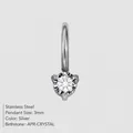 3mm stainless steel round pendant with clear April crystal birthstone in silver finish - April White-Silver Color
