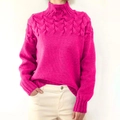 Detail of cable knit pattern on rose red turtleneck sweater with clear texture - 3XL / Rose Red Turtleneck