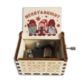Hand-cranked wooden music box with Merry and Bright gnome print and vintage engravings - Christmas 30/Wood Color/Merry & Bright Illustration