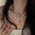 Y2K style silver butterfly necklace with long metal fringe tassels for women - Silver Butterfly Theme Tassel Necklace