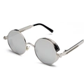 Retro steampunk sunglasses with silver round mirrored lenses and floral side shields - Silver Frame White Reflective C4