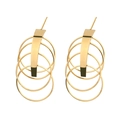 Luxurious gold-tone earrings featuring interlocking hollow rings and elegant metal tassels - E1033-Gold Multi-Ring Interlocking