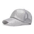 Casquette de baseball à paillettes argentées scintillantes avec filet arrière respirant - Gris