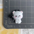 Detailed macro view of 2cm resin Halloween white ghost charm with black horns and trident - 5* Little Imp with Fork