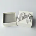 Square pearl white jewelry gift box with grey satin bow and velvet inner lining - Medium White Jewelry Box (Without Jewelry)