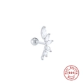 S925 sterling silver curved petal stud earring with marquise zirconia stones on white background - Platinum Color (Single)