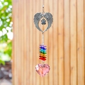 Silver angel wings suncatcher with paw print heart and pink crystal heart pendant - Angel Wings + Pink Heart 30mm