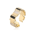 Detail of gold-plated geometric ring with black and white enamel and zircon accents - Adjustable Open / Gold/Black/White
