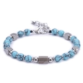 Detail of adjustable 6mm turquoise beaded bracelet with silver square metal accents - Turquoise Bracelet-2
