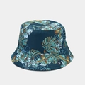 Détail du motif floral tropical sur le chapeau bob réversible bleu foncé pour femmes - M (56-58cm) / Imprimé Plantes Tropicales Bleu Foncé (Couleur 2#)