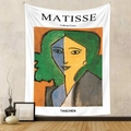 Detail of Matisse style art tapestry with bold colors on a minimalist grey textured wall - Gt517-11