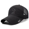 Men's black mesh baseball cap with R embroidery and sport print for outdoor sun protection - Adjustable / Black