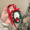 Pendentif gant de Noël floqué vert foncé avec Père Noël et ruban de satin rouge - Gant Père Noël Vert Foncé (Collier-Vert-Rouge-Blanc)