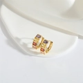 Minimalist gold hoop earrings with multi-colored crystals for women fashion jewelry - Multicolor Zirconia