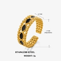 Adjustable 18K gold plated stainless steel ring with black enamel and beaded edges - Black Oil Drop Ring