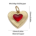 Golden heart-shaped copper pendant with red enamel inlay and measurement labels - Ysn015-07 / 18K Gold