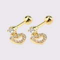 Golden heart-shaped dangle earrings with sparkling cubic zirconia and screw-back closure - Gold Dangle Heart