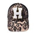 Leopard print baseball cap with embroidered H patch and retro distressed details - Letter H (Black Leopard)