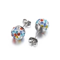 Boucles d'oreilles boules en acier inoxydable serties de cristaux multicolores brillants - 10mm / Acier Multicolore (KE63297-Z)