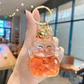 Lucky cat acrylic keychain featuring orange liquid glitter, golden bell and metallic ring - Lucky Cat Flash - Orange / Individual Packaging