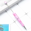 Pink heart print DIY beadable pen with silver tip and long metal rod for custom beads - Valentine's Day Model D-Pink