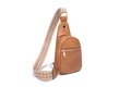 Bolso bandolera de cuero sintético marrón con correa tejida y cremalleras doradas - Pequeño / Tostado