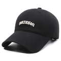 Classic black cotton baseball cap with white parason letter embroidery and curved brim - Black