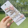 5-piece hair clip set with pink hearts, pearls, and rhinestone scissors on card - Pink Heart 5-Piece Hair Clip Set
