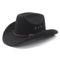 Classic black felt cowboy hat with vintage embossed brown leather band and metal vents - M (56-58cm) / Black