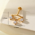 Piercing doré en titane F136 avec trois zircons suspendus, taille 1,15cm x 1,12cm - Style de Chaîne en Zirconia Rond (T2519-2) / Or (Style Zirconia Rond)