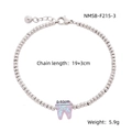 Bracelet à billes minimaliste en acier titane doré avec pendentif dent violette mignon - Argent/Dent Violette (NMSB-F215-3)