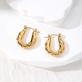 Elegant gold-plated stainless steel twisted hoop earrings with a textured wheat pattern - U-shaped Twisted