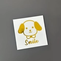 Cartoon dog sticker with gold metallic smile text for personalized decor - Gold (Puppy)