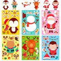 Dettaglio di 6 adesivi natalizi fai-da-te con Babbo Natale, renna e pinguino per bambini - Adesivi Natalizi Crea una Faccia (6 Fogli/Confezione)