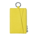 Slim yellow litchi grain leather coin purse with zipper and metal ring detail - Lemon Yellow
