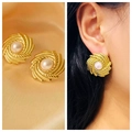 Elegant gold swirl pearl stud earrings in titanium steel for women's vintage style - 21# Vintage Vortex Pearl