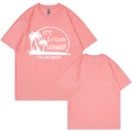 Pink retired short sleeve cotton T-shirt featuring white palm tree silhouette and text - S / Light Pink