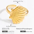 Adjustable 18K gold-plated stainless steel ring with polished shell ocean theme design - JZ21175-Open Shell