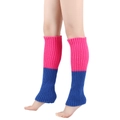 Pink and navy blue color-block knitted leg warmers with vertical rib texture - Striped Pink and Navy