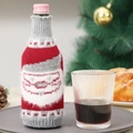 Knitted Christmas wine bottle cover with a cute Santa Claus design in red and grey - Red & Gray Santa Claus
