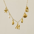 18k gold plated starfish and shell necklace with letter M pendant and freshwater pearl - Letter M