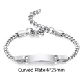 Adjustable silver stainless steel chain bracelet with a 6x25mm curved ID bar - Style 35 Kids (Silver/Curb Chain/Curved Plate)