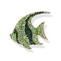 Golden tropical fish brooch with green and black rhinestones for sweaters - Green Fish (XZ0168)