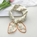 Floral cotton linen square scarf in cream with yellow flowers and orange edges - Orange Edge Floral