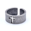 Anello da motociclista in acciaio inox con croce traforata in argento vintage - US 7 / Argento Antico