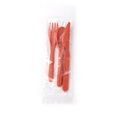 Portable orange wheat straw cutlery set with knife fork and spoon in clear packaging - Orange / PE Bag