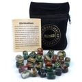 Polished crystal rune stones set with 25 stones, gold engraving, and black velvet pouch - Indian Agate (25 Pcs + Velvet Bag + Manual)
