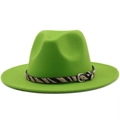 Detail of green wool jazz fedora with zebra print belt and silver square metal buckle - M (56-58cm) / Fruit Green